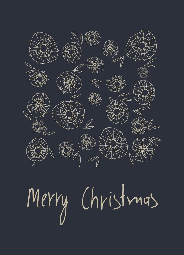 Merry Christmas greeting card, holiday illustration. Hand lettering, ornamental Christmas trees like gold vector