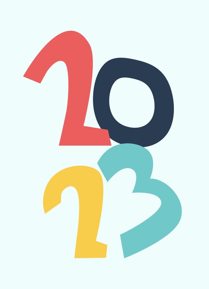 Happy New Year 2023 greeting card template. Stylish Scandinavian design with hand drawn  lettering vector