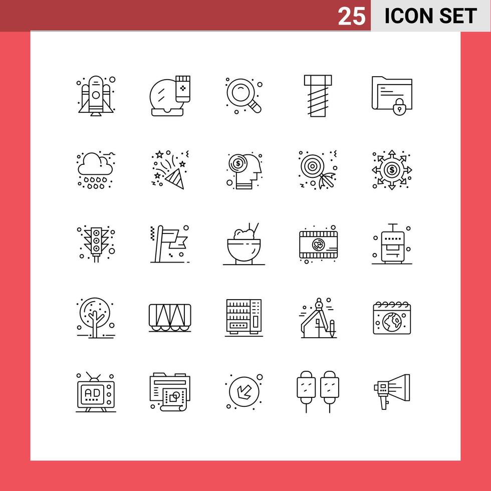 25 Thematic Vector Lines and Editable Symbols of safe folder gdpr search folder screw Editable Vector Design Elements