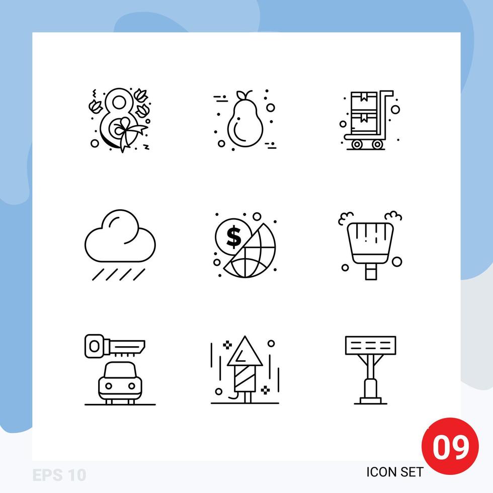 Editable Vector Line Pack of 9 Simple Outlines of investment business light weather cloud Editable Vector Design Elements