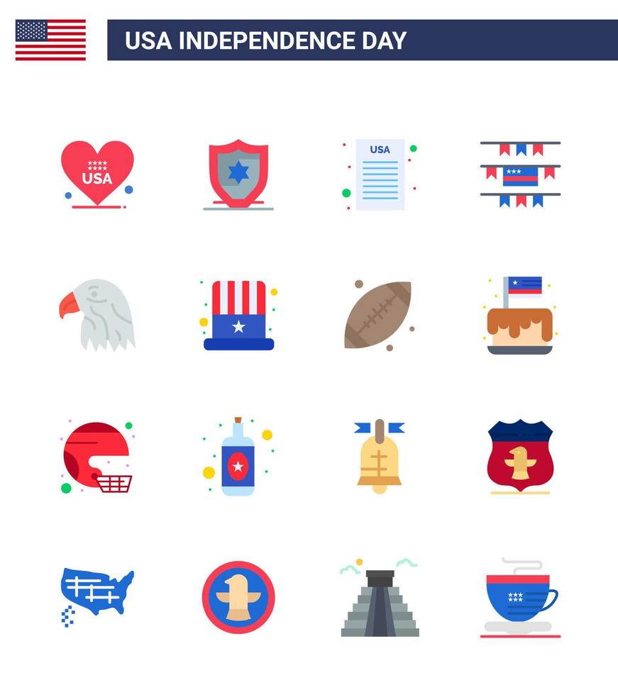 4 de julio estados unidos feliz día de la independencia icono símbolos grupo de 16 pisos modernos de águila americana declaración de independencia pájaro americano editable día de estados unidos elementos de diseño vectorial vector