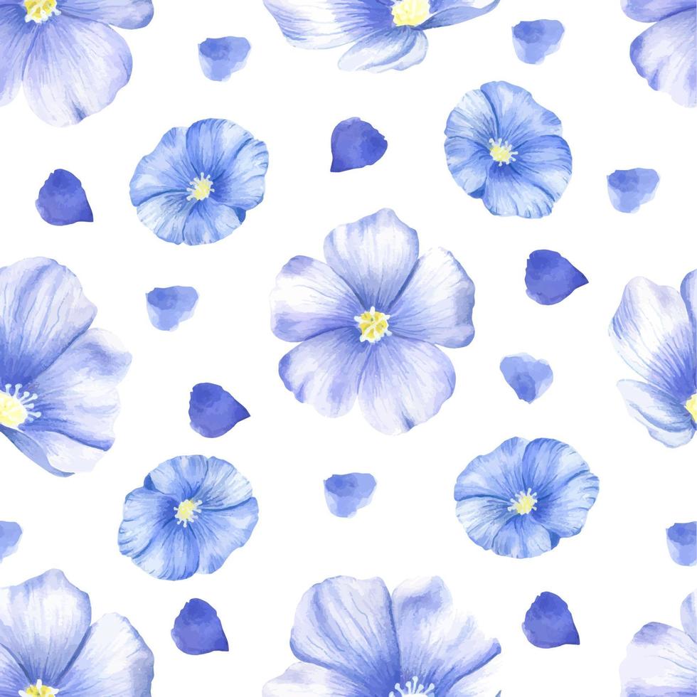 Vector seamless pattern of flax wildflowers. Watercolor floral seamless pattern of blue flowers. Suitable for fabric, scrapbooking, digital paper digital design