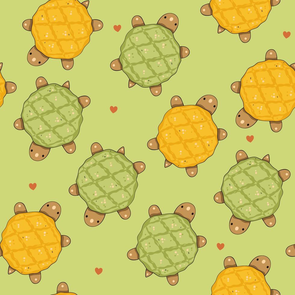 Seamless pattern with cute melon buns in the form of a turtle. Vector graphics.