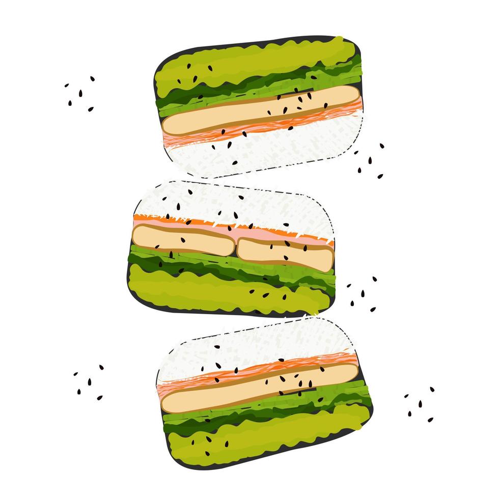 sushi clásico y rollos. platos de la cocina japonesa y panasiática vector