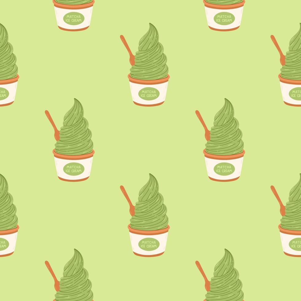 patrón sin costuras de helado matcha sobre fondo verde matcha, vector para fondos de pantalla, cuadernos