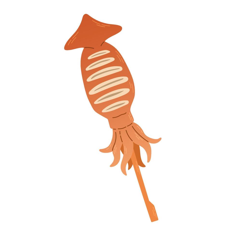 Grilled squid. Ikayaki Japanese street food. Vector illustration for Japanese cafe, restaurant, bar