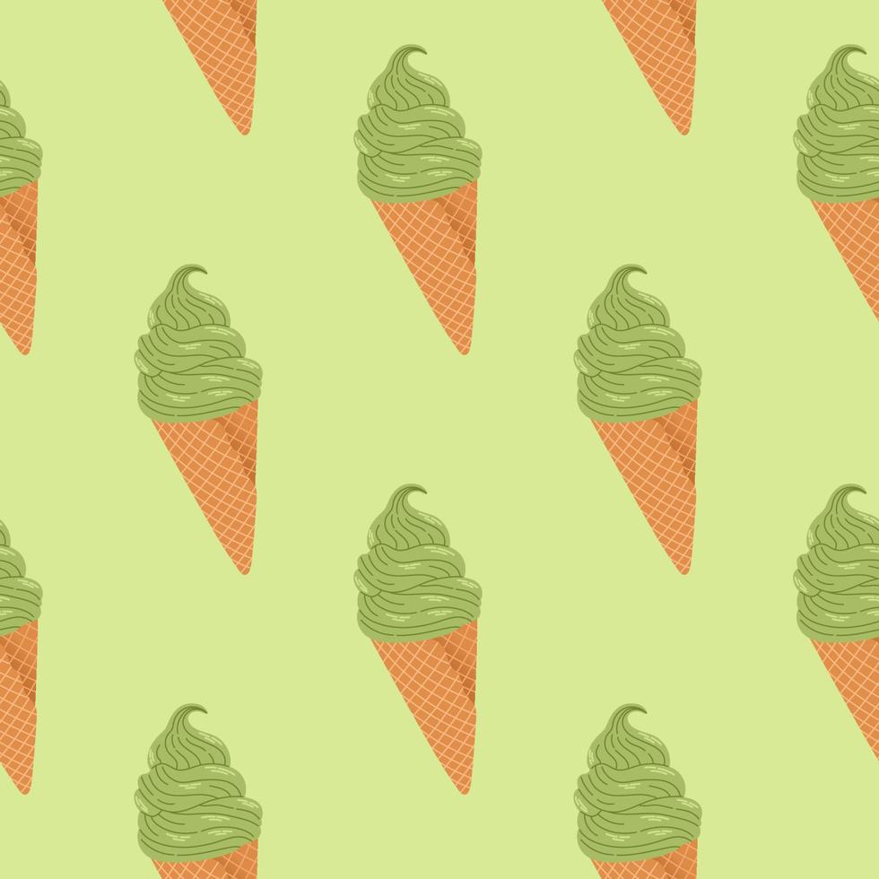 patrón sin costuras de helado matcha sobre fondo verde matcha, vector para fondos de pantalla, cuadernos