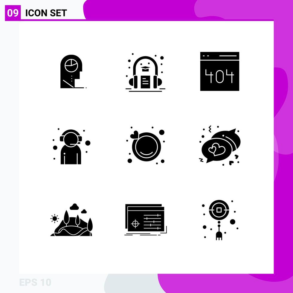 Group of 9 Solid Glyphs Signs and Symbols for engagement customer support communication customer service assistant Editable Vector Design Elements