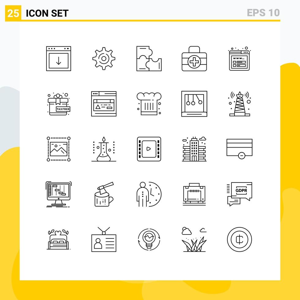 25 Thematic Vector Lines and Editable Symbols of wireframe mockup education ic medical kit Editable Vector Design Elements