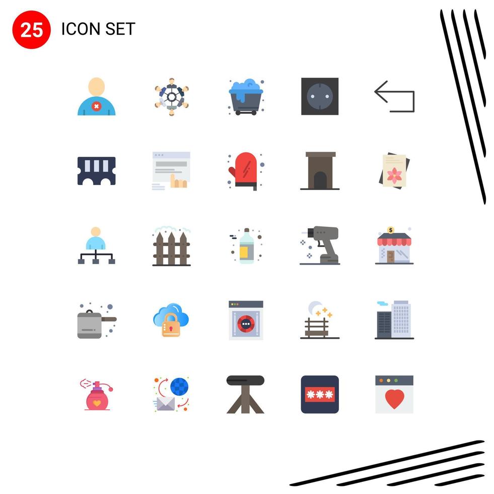 Pack of 25 Modern Flat Colors Signs and Symbols for Web Print Media such as left arrow pollution technology electronic Editable Vector Design Elements