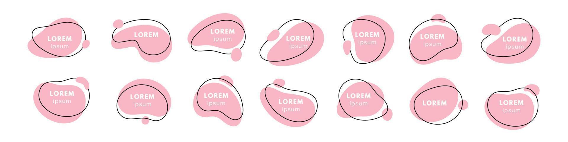 Set of different organic shapes. Fluid dynamic blob with text. Flat vector illustration