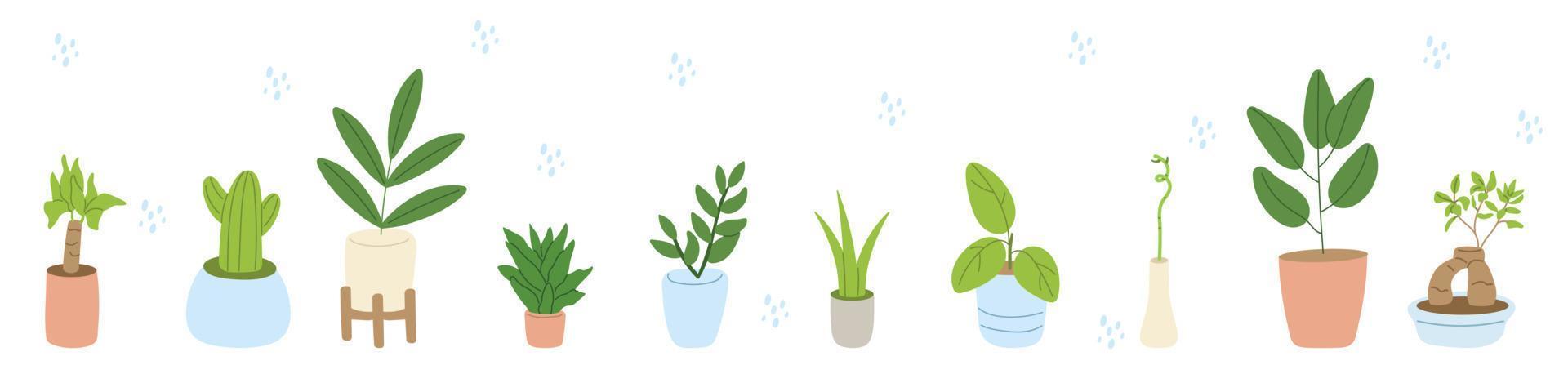 conjunto de plantas de maceta. colección de plantas de interior naturales. ilustración vectorial plana vector