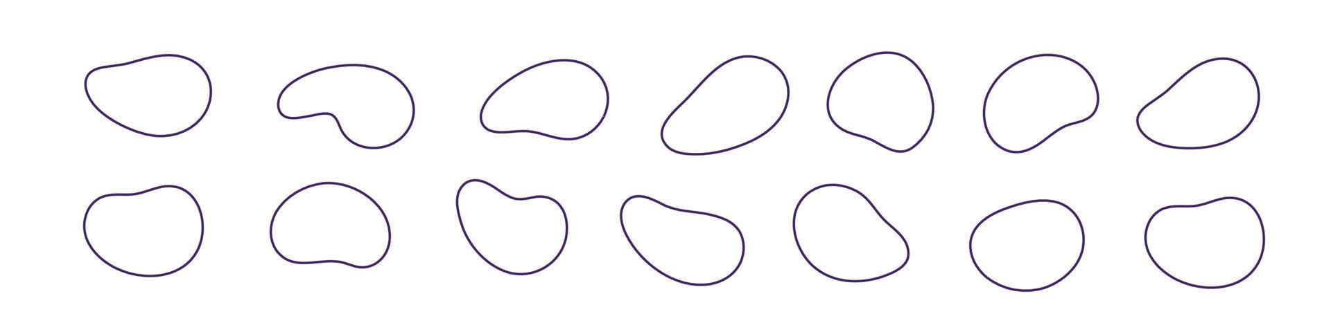 Organic line shapes set. Abstract fluid melt, dynamic blob wave pattern. Flat vector illustration