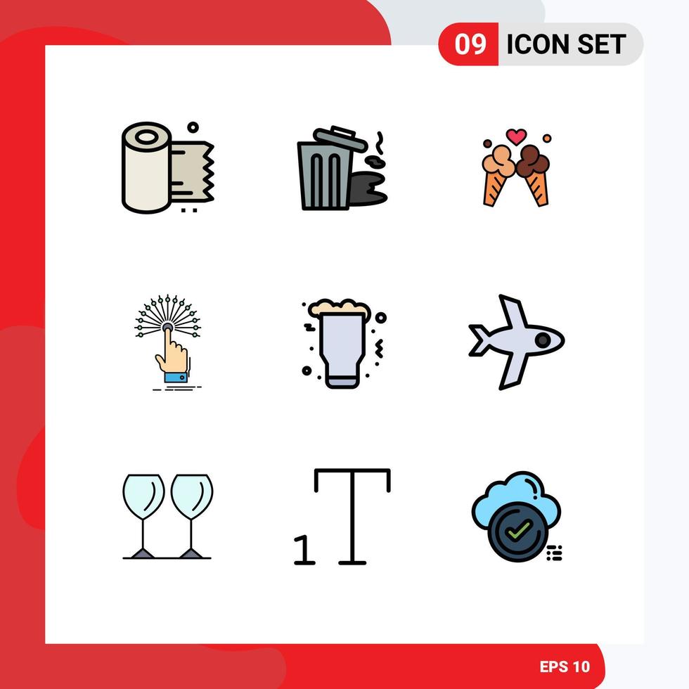 Modern Set of 9 Filledline Flat Colors and symbols such as celebration digital ice cream destination reach Editable Vector Design Elements