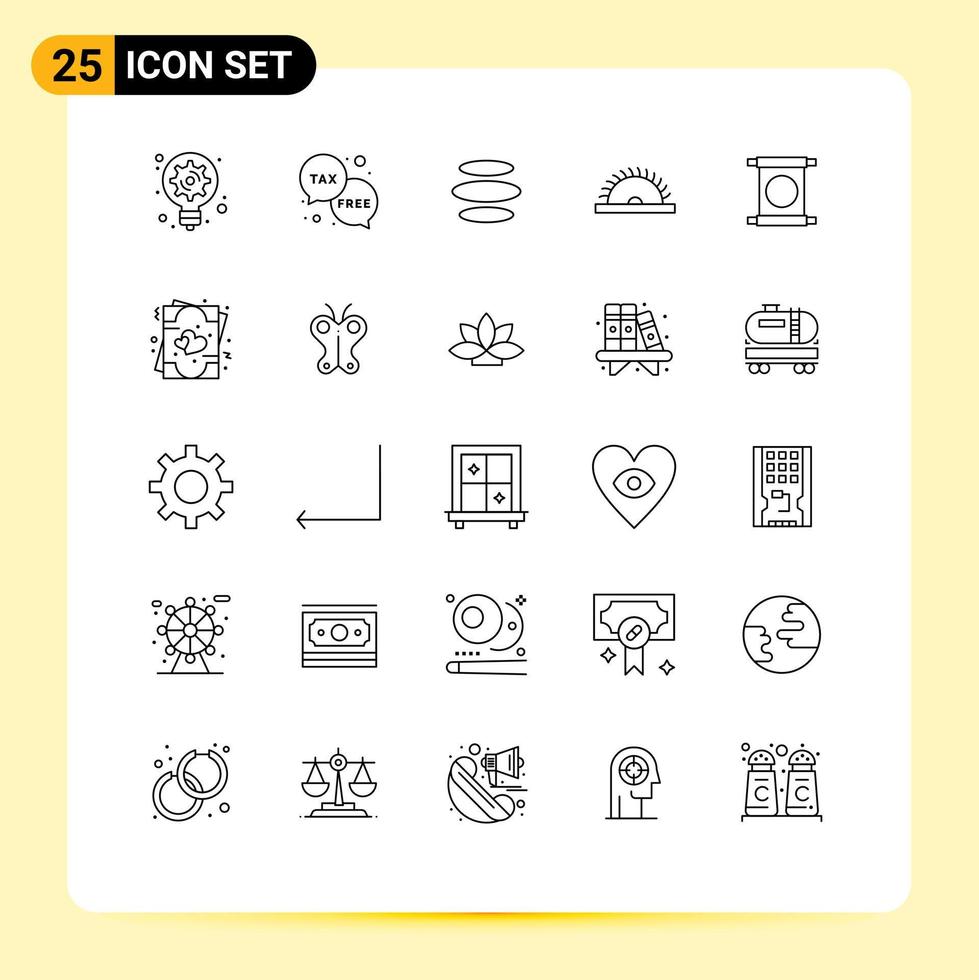 Editable Vector Line Pack of 25 Simple Lines of scroll tool tax saw crypto currency Editable Vector Design Elements