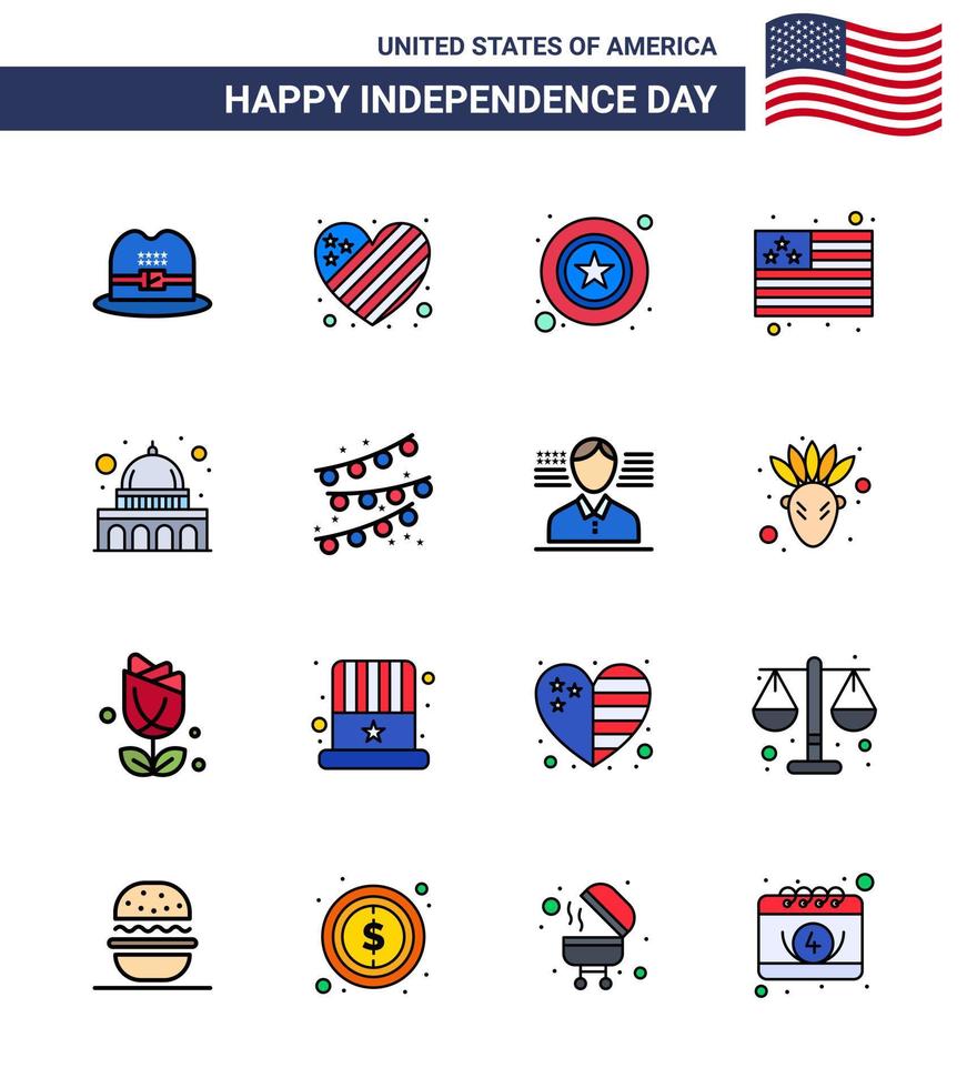 Happy Independence Day 16 Flat Filled Lines Icon Pack for Web and Print wisconsin madison police capitol flag Editable USA Day Vector Design Elements