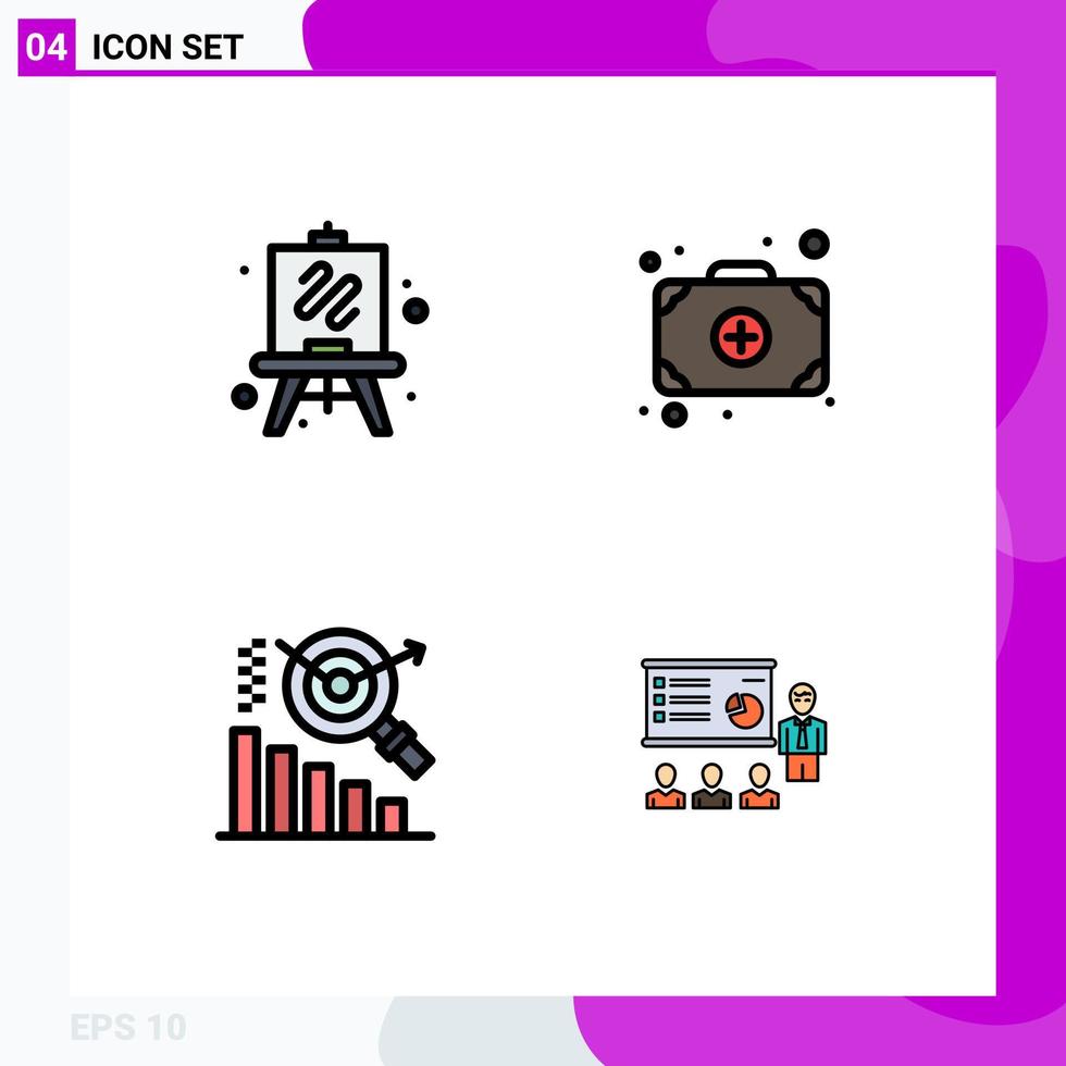 Set of 4 Modern UI Icons Symbols Signs for easel presentation bag business business Editable Vector Design Elements