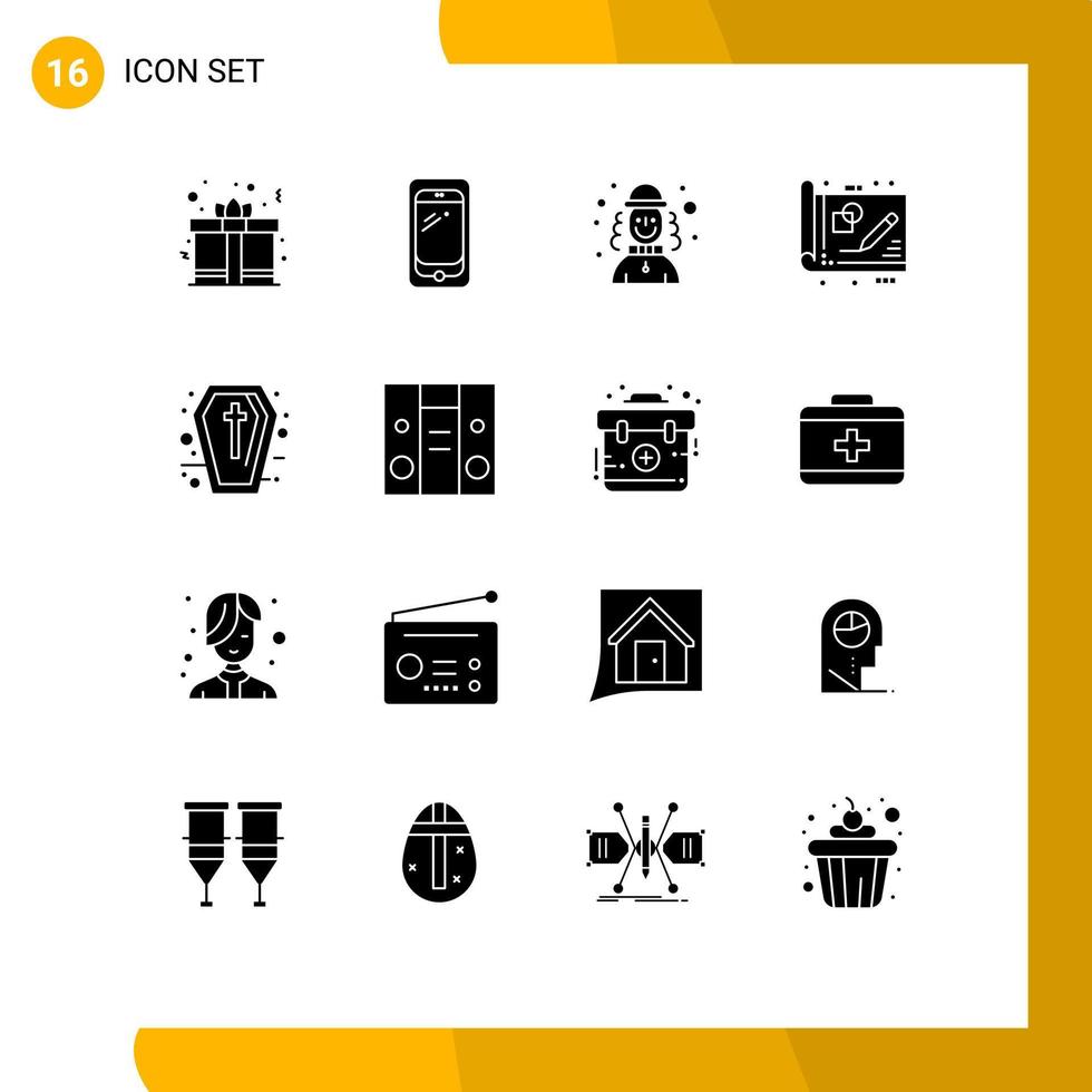 Mobile Interface Solid Glyph Set of 16 Pictograms of idea draft samsung business hat Editable Vector Design Elements