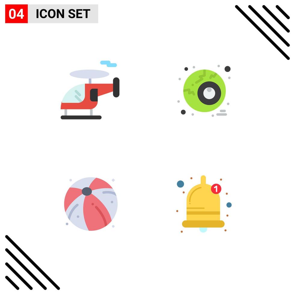 Set of 4 Commercial Flat Icons pack for helicopter alarm eye ball sound Editable Vector Design Elements