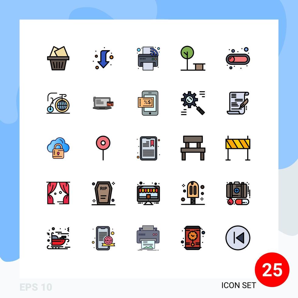 Filled line Flat Color Pack of 25 Universal Symbols of button place iot park city Editable Vector Design Elements