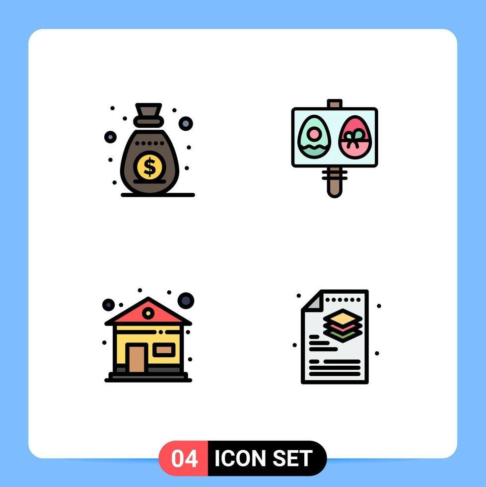 Pack of 4 Modern Filledline Flat Colors Signs and Symbols for Web Print Media such as income home sponsor easter creative Editable Vector Design Elements