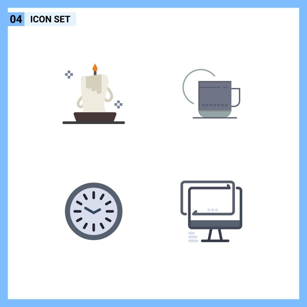 Mobile Interface Flat Icon Set of 4 Pictograms of burning light clock illumination hot time Editable Vector Design Elements