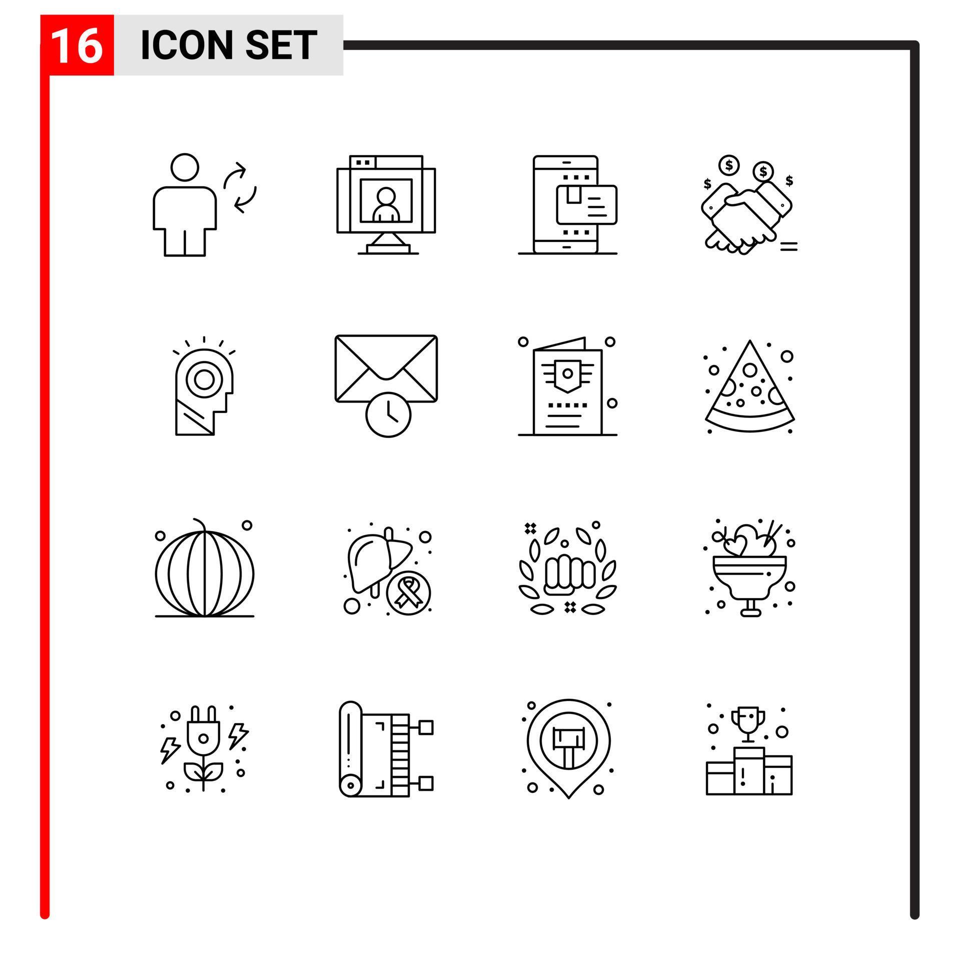 User Interface Pack of 16 Basic Outlines of retail hand video shopping ...