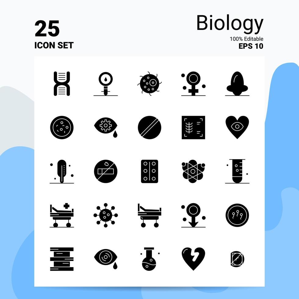 25 conjunto de iconos de biología 100 archivos editables eps 10 ideas de concepto de logotipo de empresa diseño de icono de glifo sólido vector