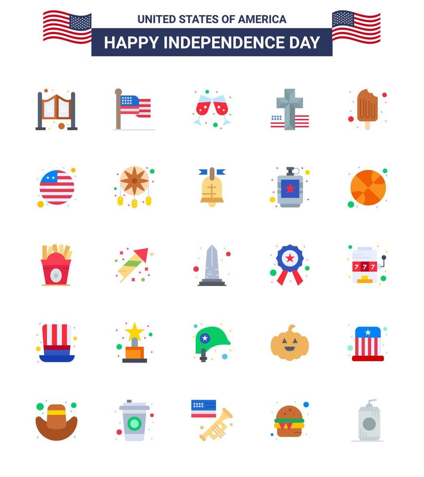 25 iconos creativos de estados unidos, signos de independencia modernos y símbolos del 4 de julio de helado, cerveza, cruz fría, elementos de diseño vectorial del día de estados unidos editables vector