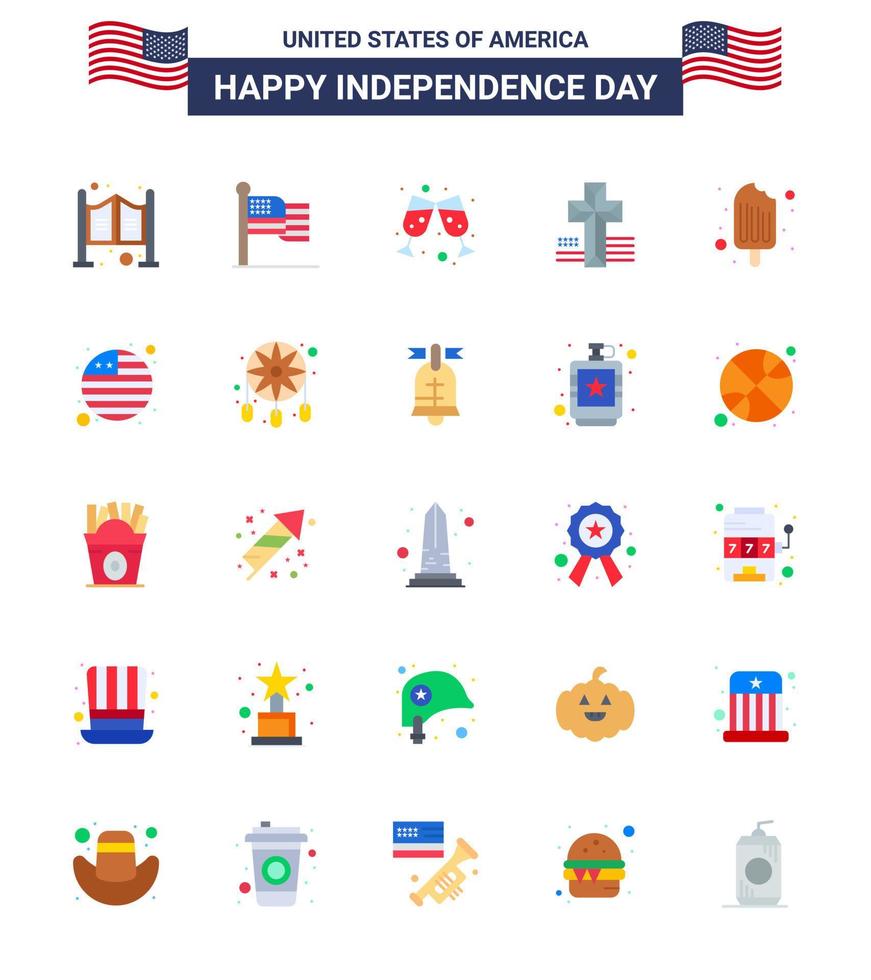 25 Creative USA Icons Modern Independence Signs and 4th July Symbols of ice cream cream beer cold cross Editable USA Day Vector Design Elements