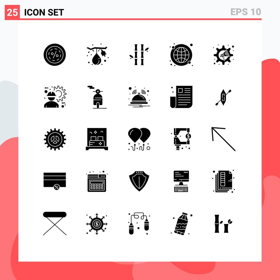 Pack of 25 creative Solid Glyphs of internet global fruit natural green Editable Vector Design Elements