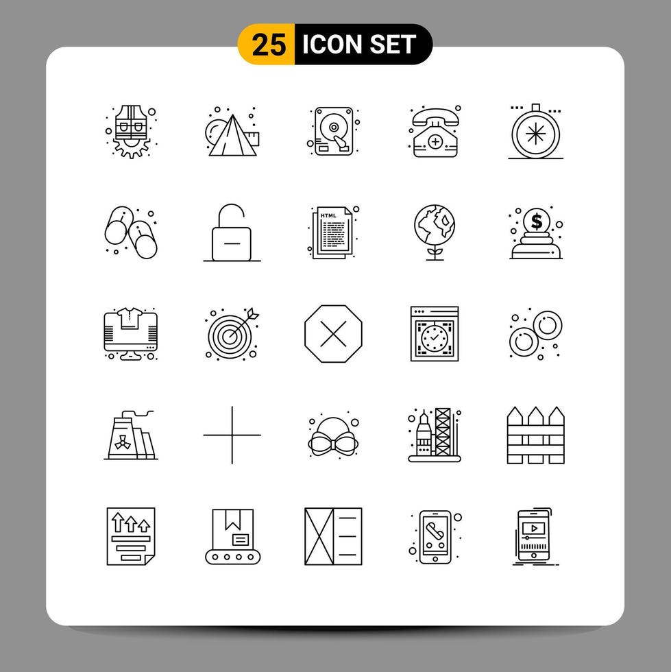 25 Line concept for Websites Mobile and Apps navigation compass disk phone medical Editable Vector Design Elements