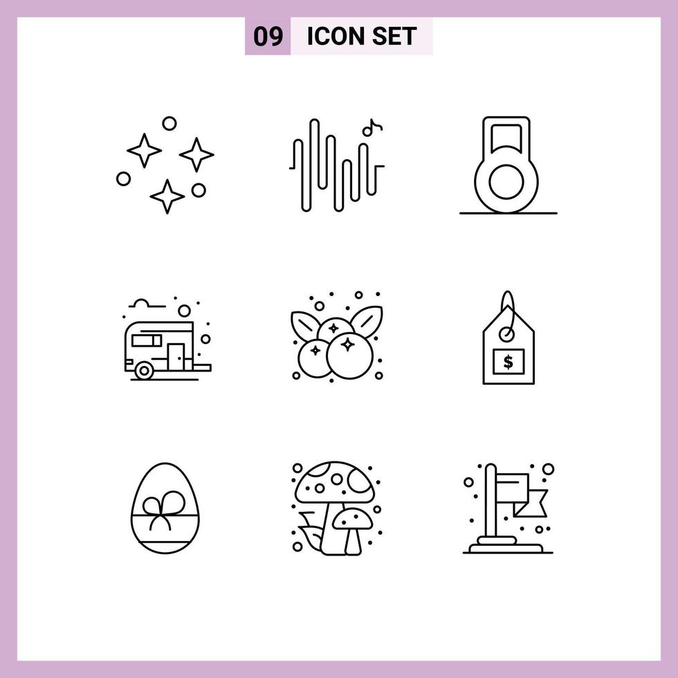 9 Universal Outline Signs Symbols of tag thanksgiving bus fruit summer Editable Vector Design Elements