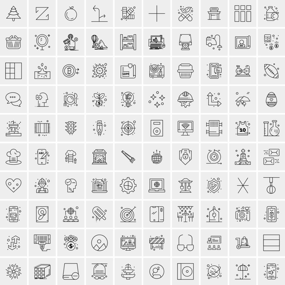 100 Universal Black Line Icons on White Background vector