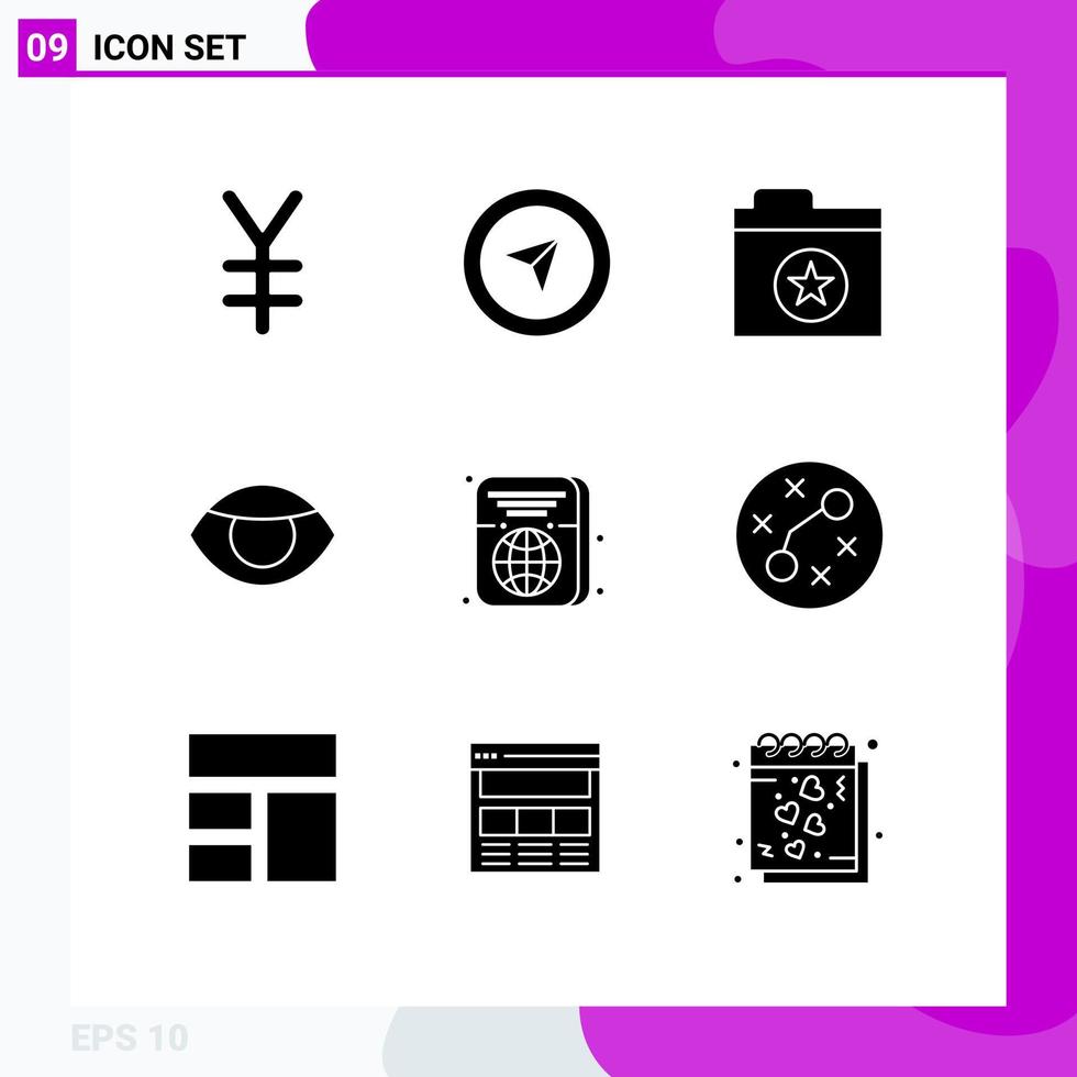 Set of 9 Modern UI Icons Symbols Signs for bacteria travel star ticket vision Editable Vector Design Elements