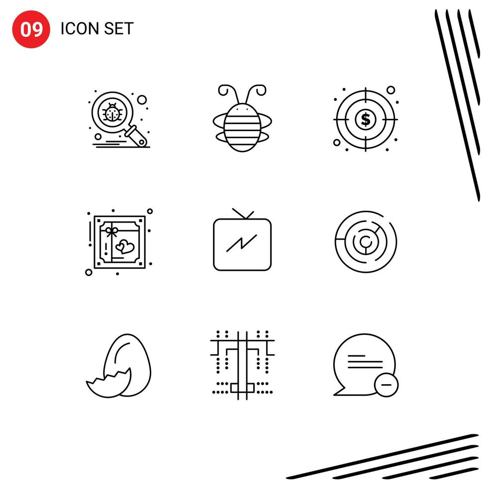 Set of 9 Modern UI Icons Symbols Signs for romantic love ladybug invite goal Editable Vector Design Elements
