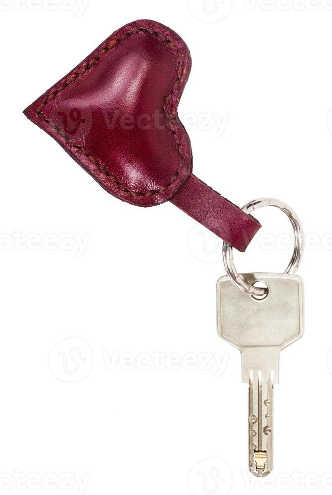 door key with red leather heart shape keychain photo