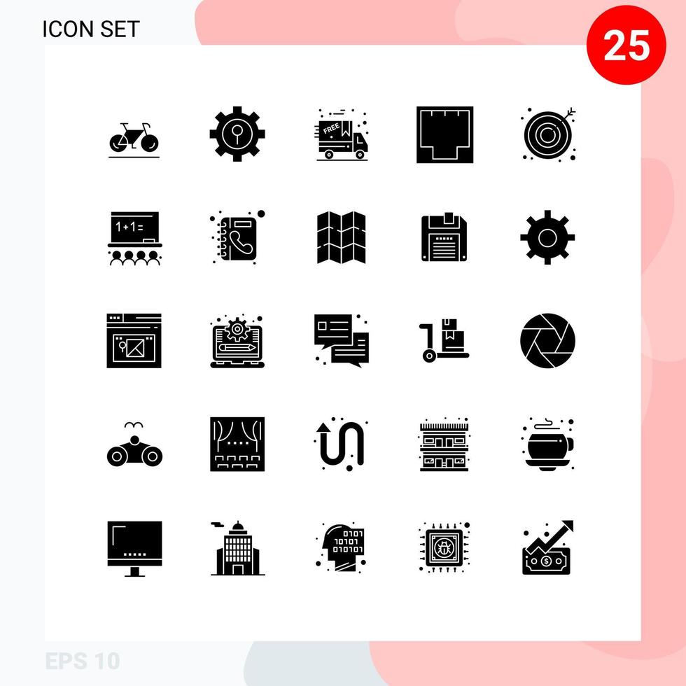 Pack of 25 creative Solid Glyphs of business port black friday network ethernet Editable Vector Design Elements