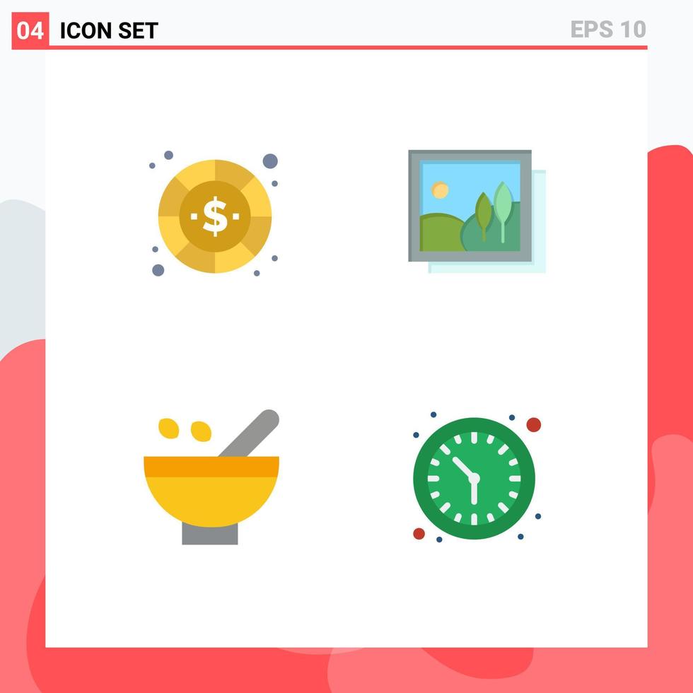 Universal Icon Symbols Group of 4 Modern Flat Icons of coin cosmetic herbs money gallery medicinal herbs Editable Vector Design Elements