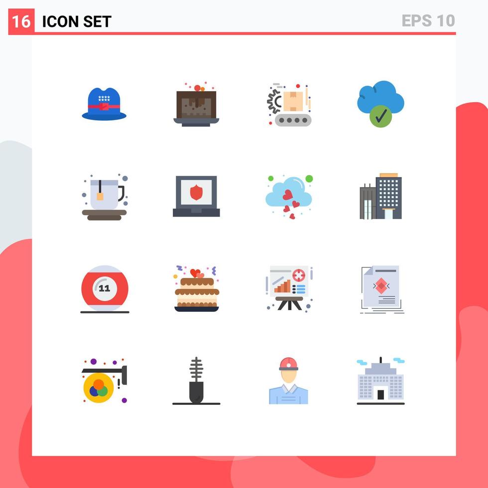 interfaz móvil conjunto de colores planos de 16 pictogramas de la nube de datos del transportador de la taza de té paquete editable de elementos de diseño de vectores creativos
