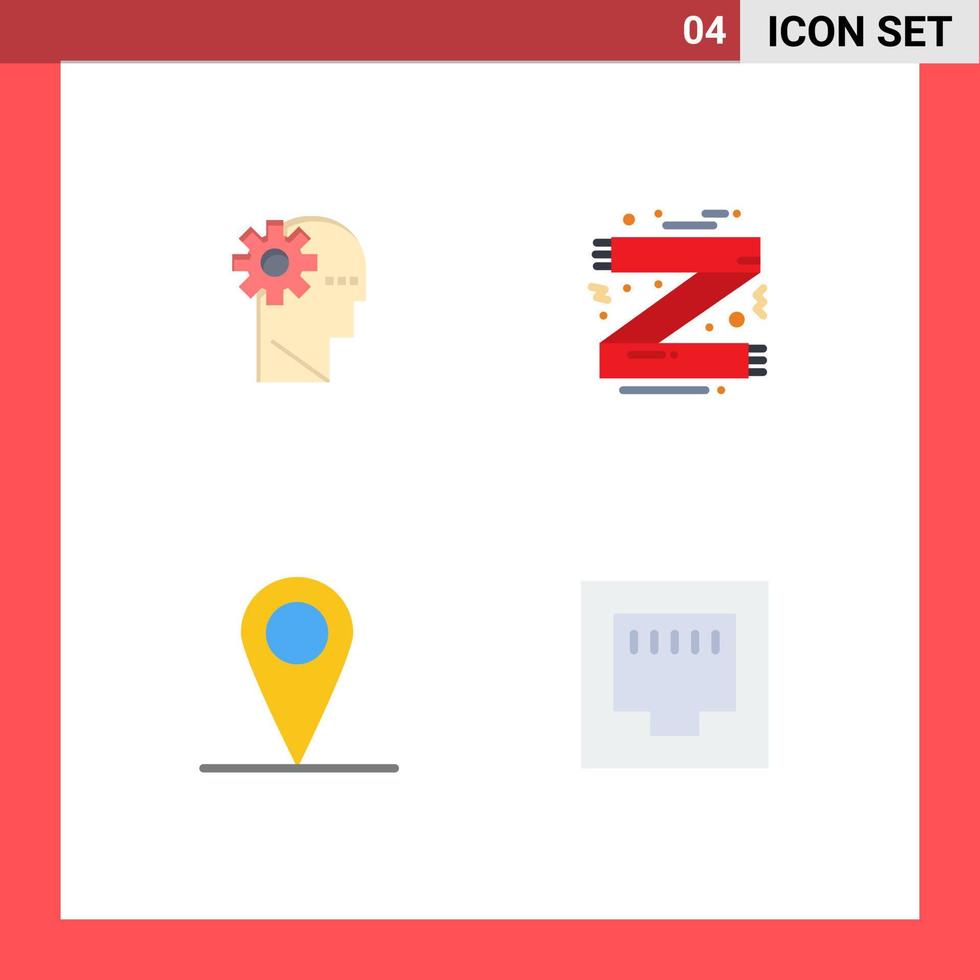 conjunto de 4 iconos de interfaz de usuario modernos símbolos signos para la ubicación del cerebro interfaz de ropa mental elementos de diseño vectorial editables vector