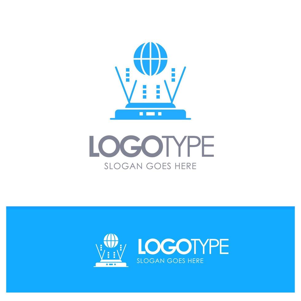 Internet Globe Router Connect Blue Solid Logo with place for tagline vector