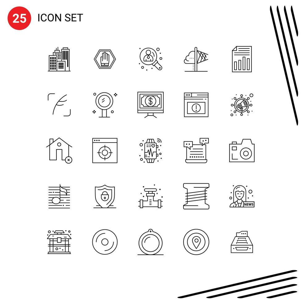 Mobile Interface Line Set of 25 Pictograms of document insight business imagination creativity Editable Vector Design Elements