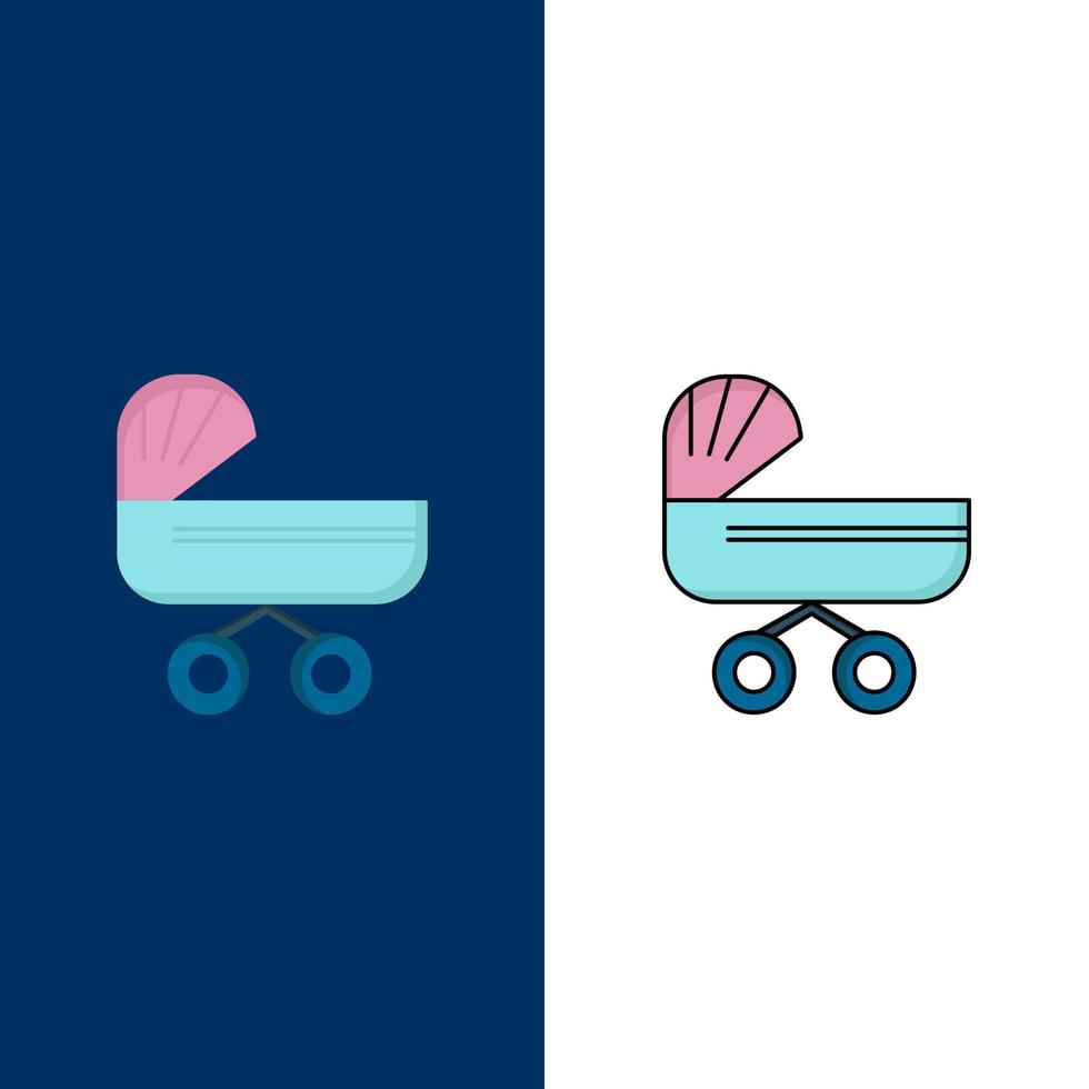 trolly baby kids push stroller Flat Color Icon Vector