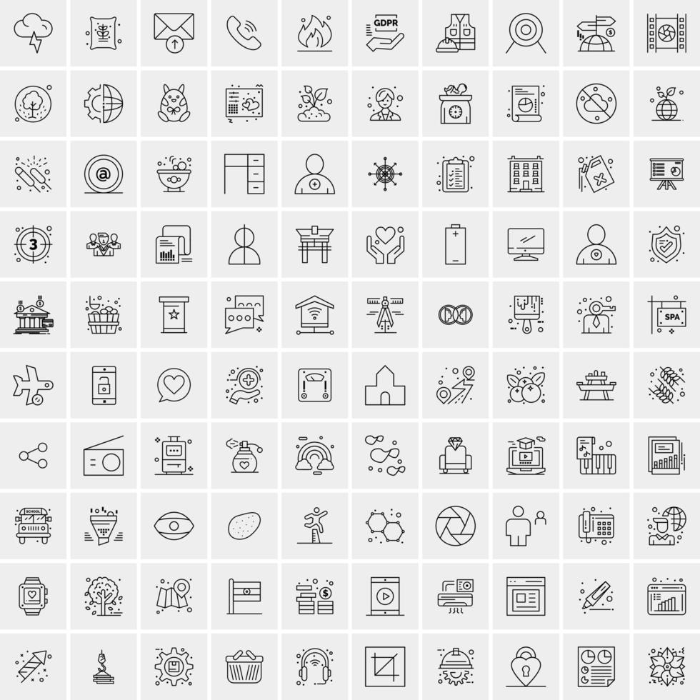 100 Universal Black Line Icons on White Background vector