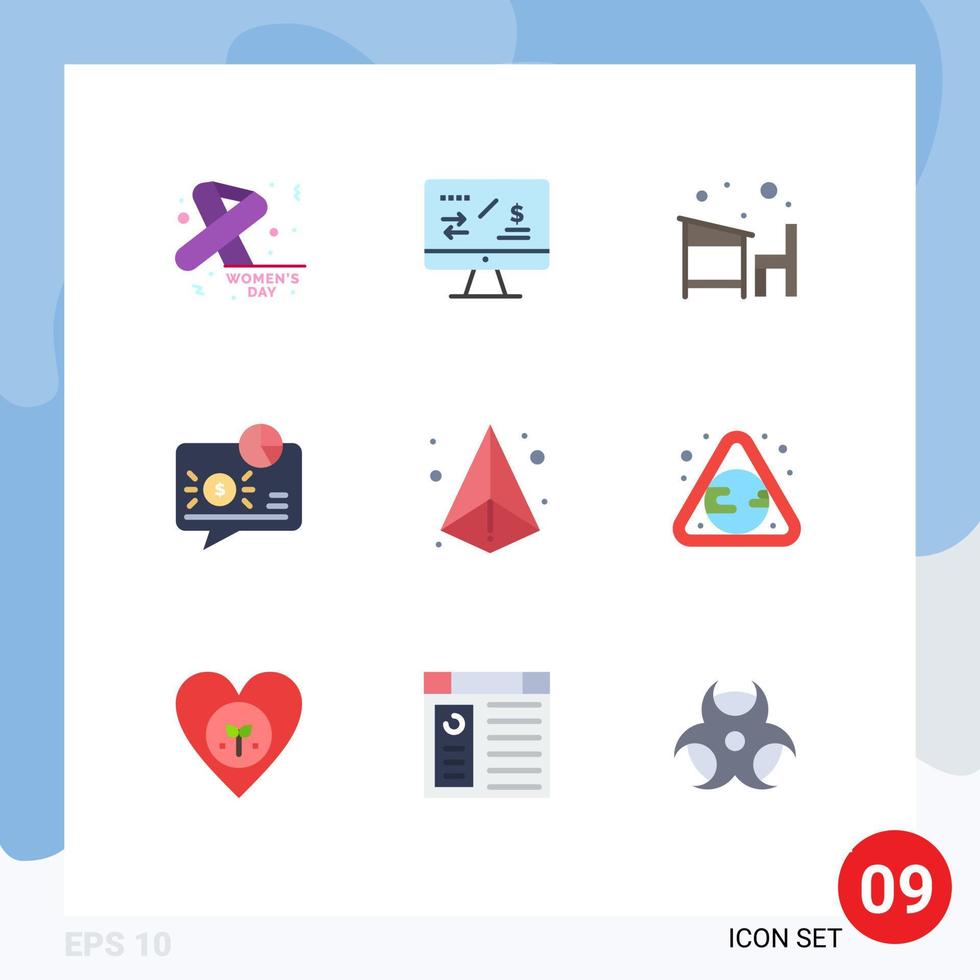 9 Thematic Vector Flat Colors and Editable Symbols of payment graph chair communication school Editable Vector Design Elements