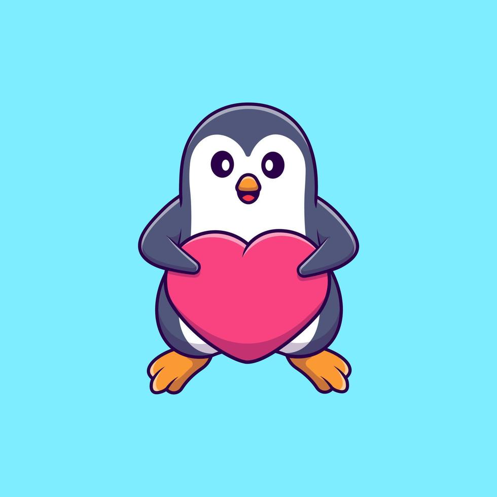 lindo pingüino sosteniendo corazón amor dibujos animados vector iconos ilustración. concepto de caricatura plana. adecuado para cualquier proyecto creativo.