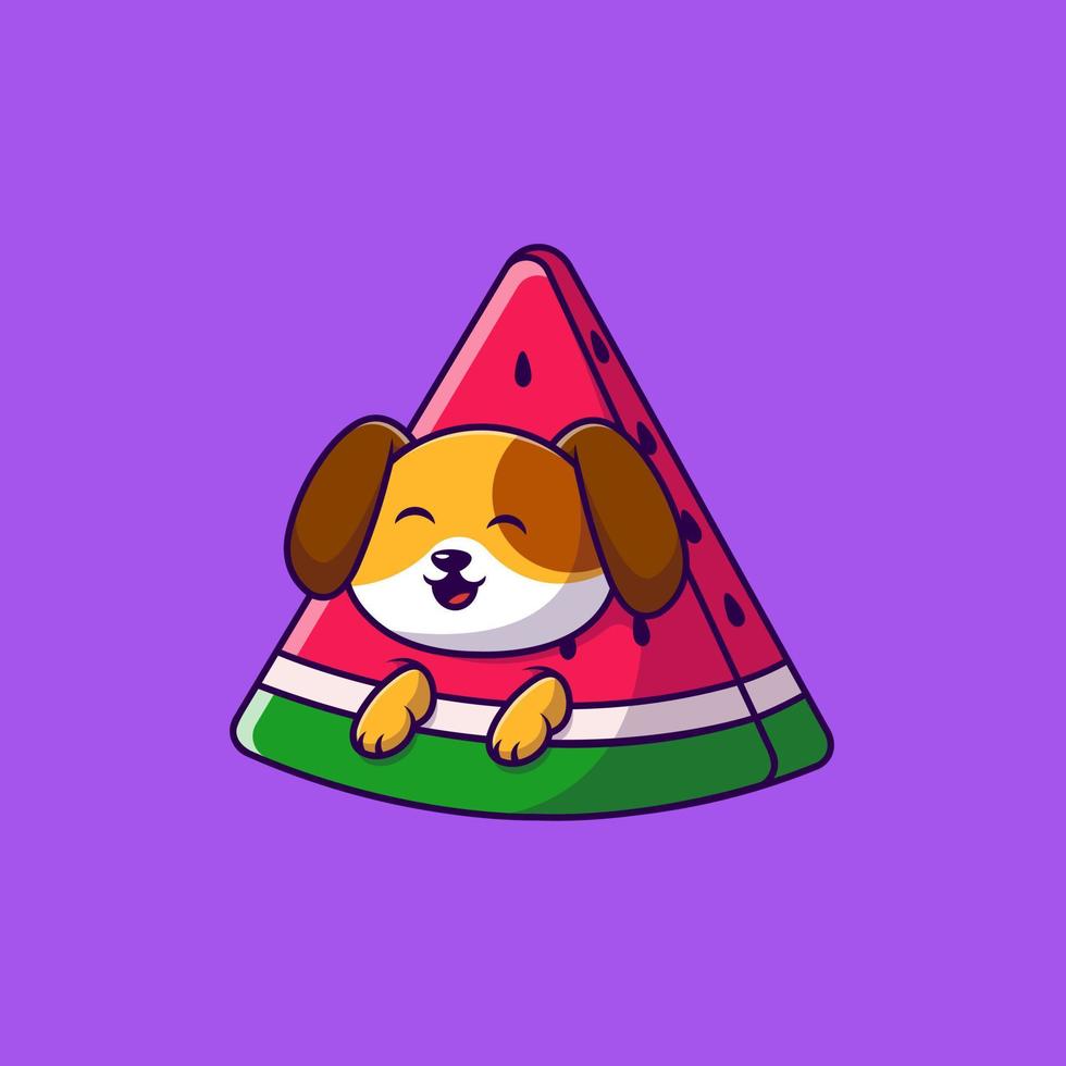 Cute Dog Watermelon Cartoon Vector Icons Illustration. Flat Cartoon Concept. Suitable for any creative project.