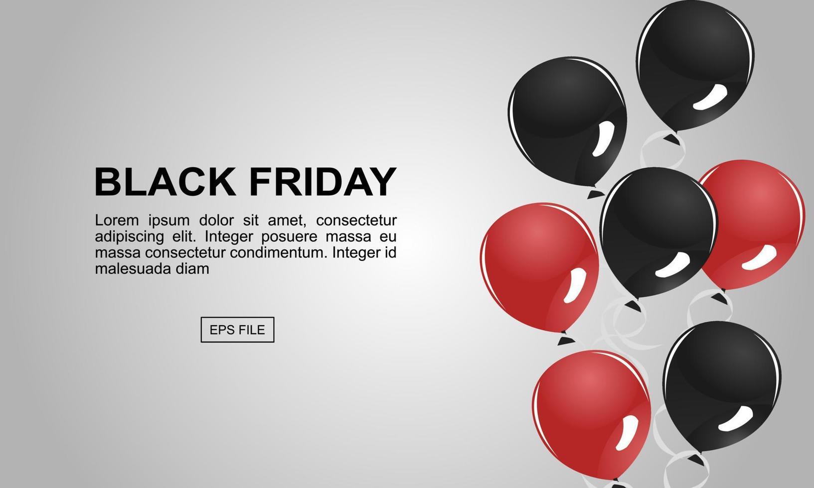 Black friday super sale concept red black and white balloon with rope floating on white background horizontal layout vector