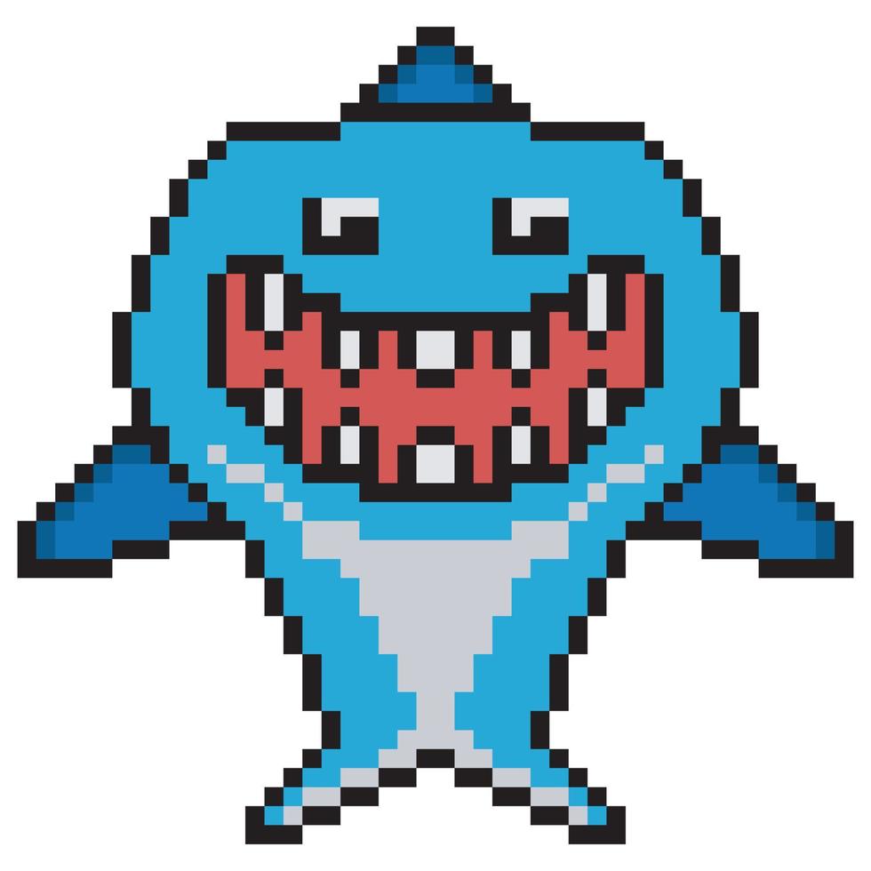 lindo personaje de tiburón pixel art. ilustración vectorial vector